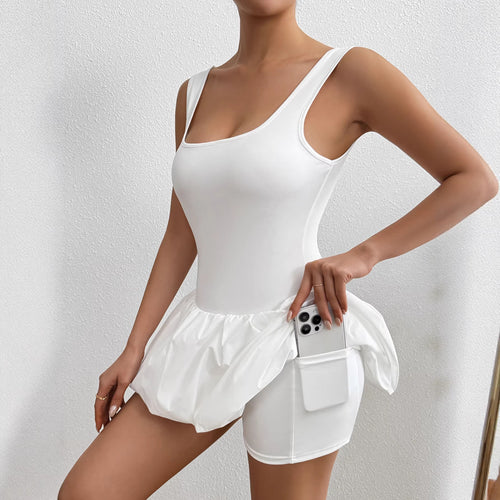 Damen trägerloses Badeanzugkleid mit voluminösem Rock Drune