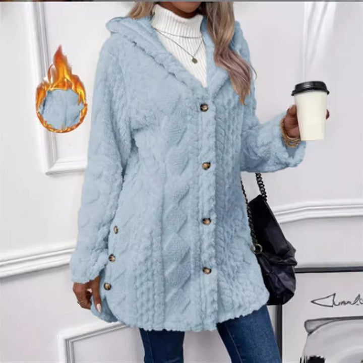 Damen kuschelige Knopfjacke mit hohem Kragen Drune