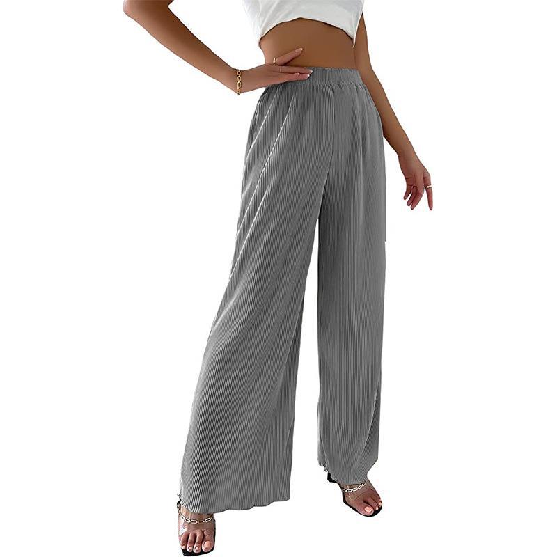 Damen Elegante Plissee-Hose mit Weitem Bein und Elastischem Bund Drune