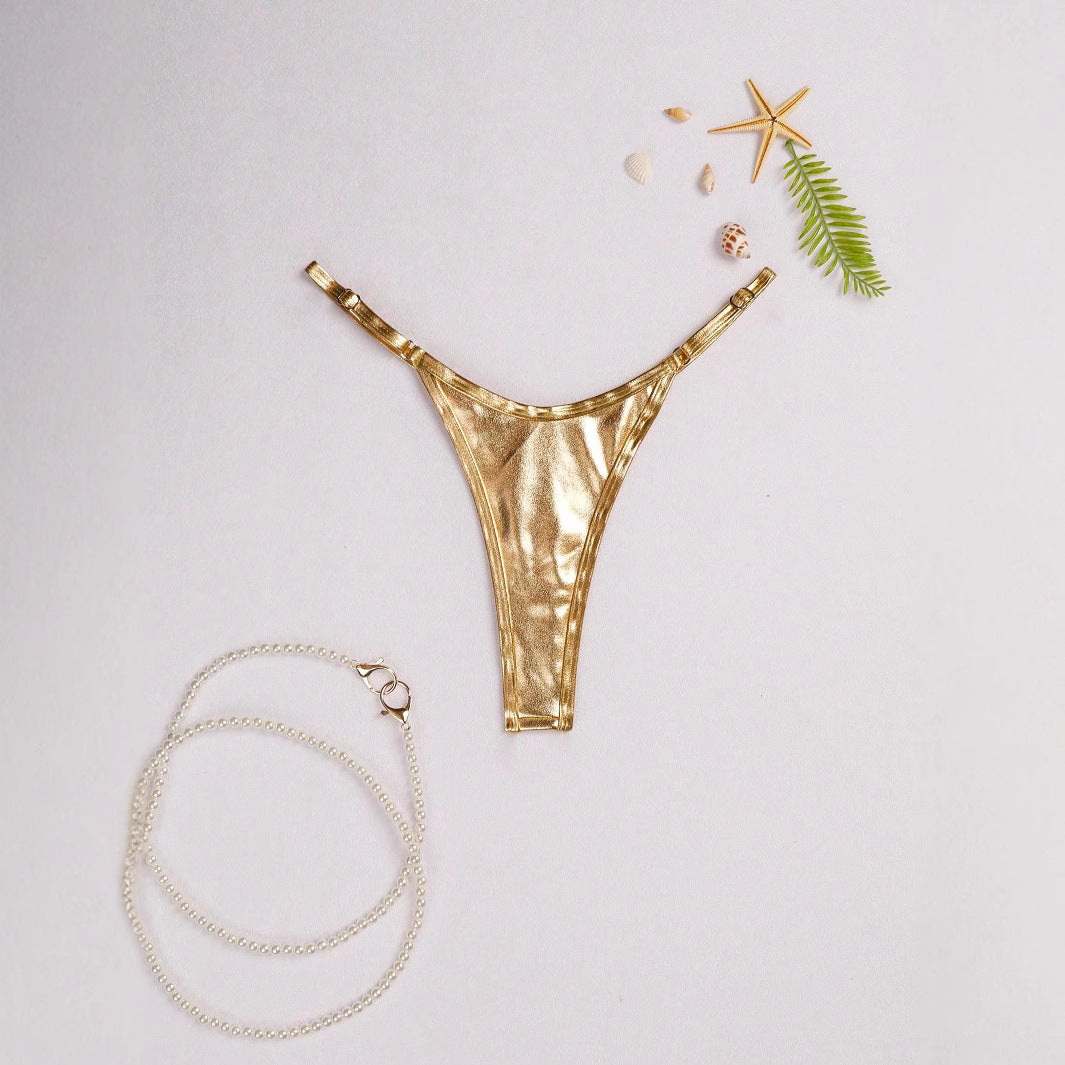 Damen Hochwertiger Metallic-String-Tanga mit verstellbaren Trägern Drune