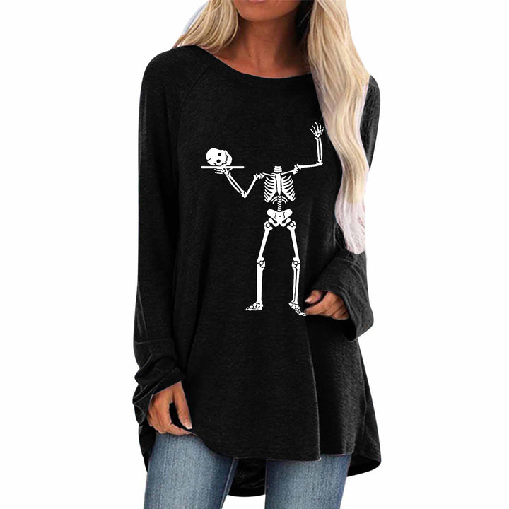 Damen Langarmshirt mit kreativem Skelettdesign und lässigem Schnitt Drune