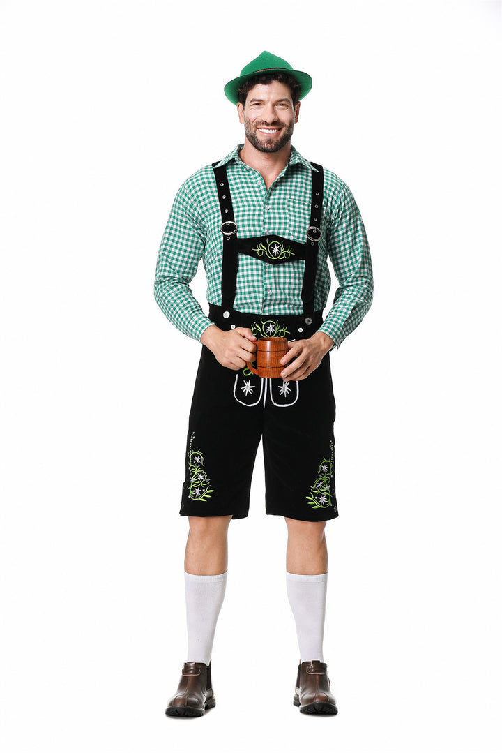 Herren nan authentische Trachtenlederhose kurz mit verstellbaren Trägern und aufwendiger Stickerei Drune
