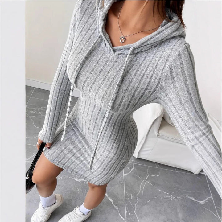 Damen Sweatkleid mit Kapuze und gestreiftem Design Drune