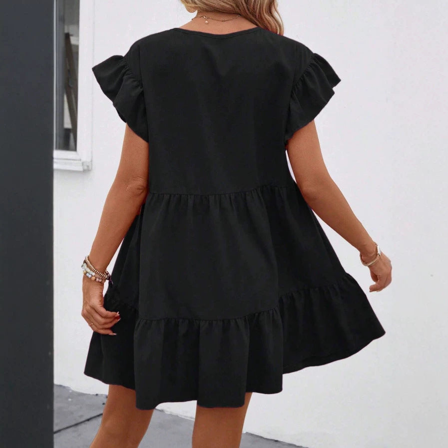 Damen luftiges Minikleid mit voluminösem Volant und lässigem Schnitt Drune