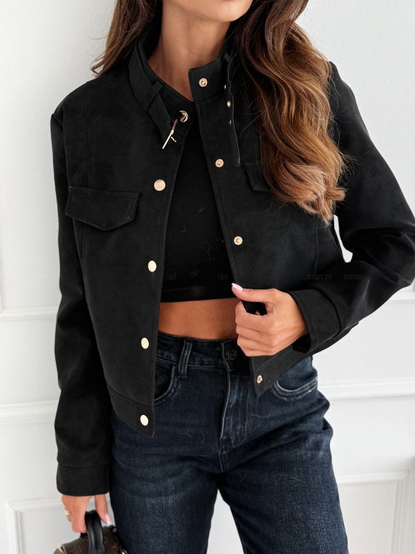 Damen elegante Jacke aus weichem Wildleder mit Knopfdetails Drune