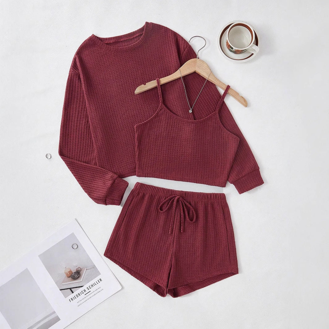 Damen lässiges Schlafanzug-Set mit kurzem Oberteil und Shorts Drune