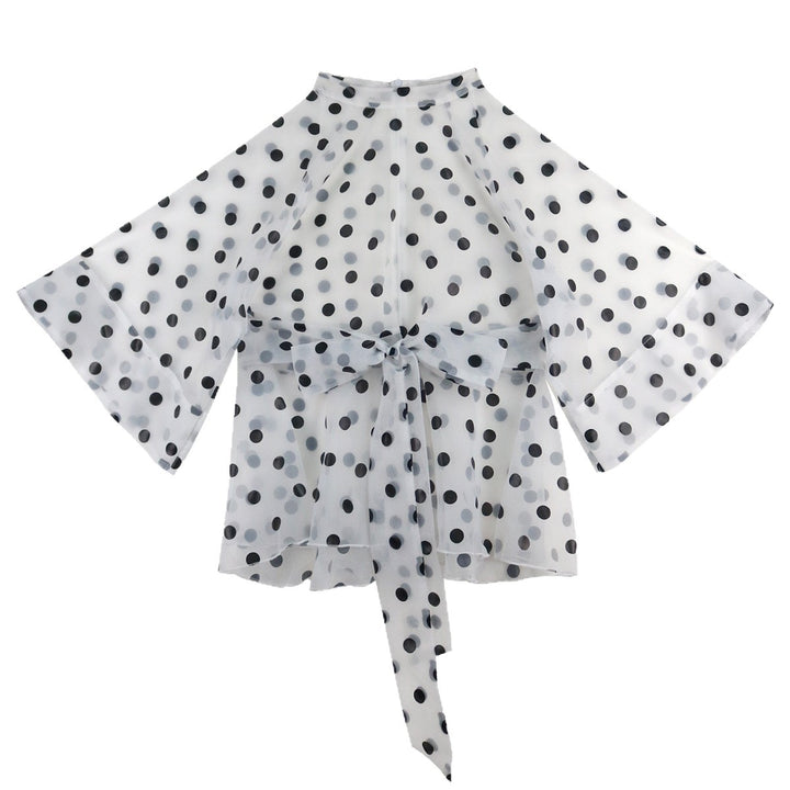 Damen Chiffonbluse mit gepunktetem Design und elegantem Taillengürtel Drune