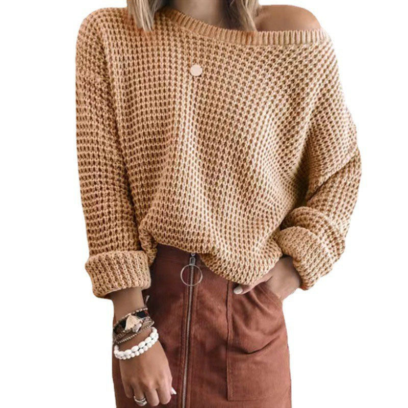 Damen Strickpullover im lässigen Oversize-Style mit schulterfreiem Design Drune