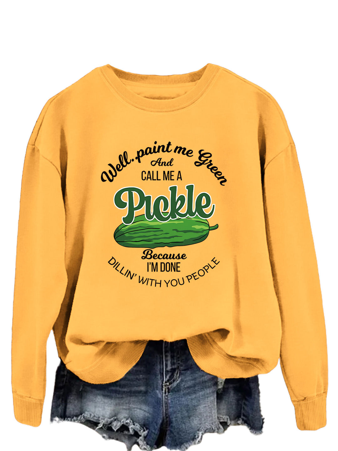 Damen Sweatshirt mit witzigem Gurkenmotiv und kreativem Druck Drune