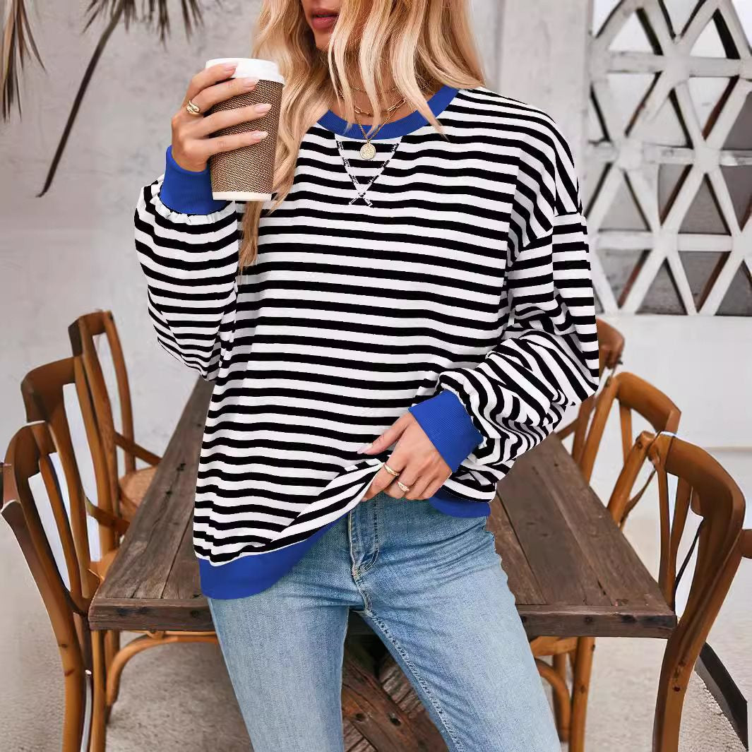 Damen lässiger Sweater mit auffälligem Streifenmuster und elastischen Bündchen Drune