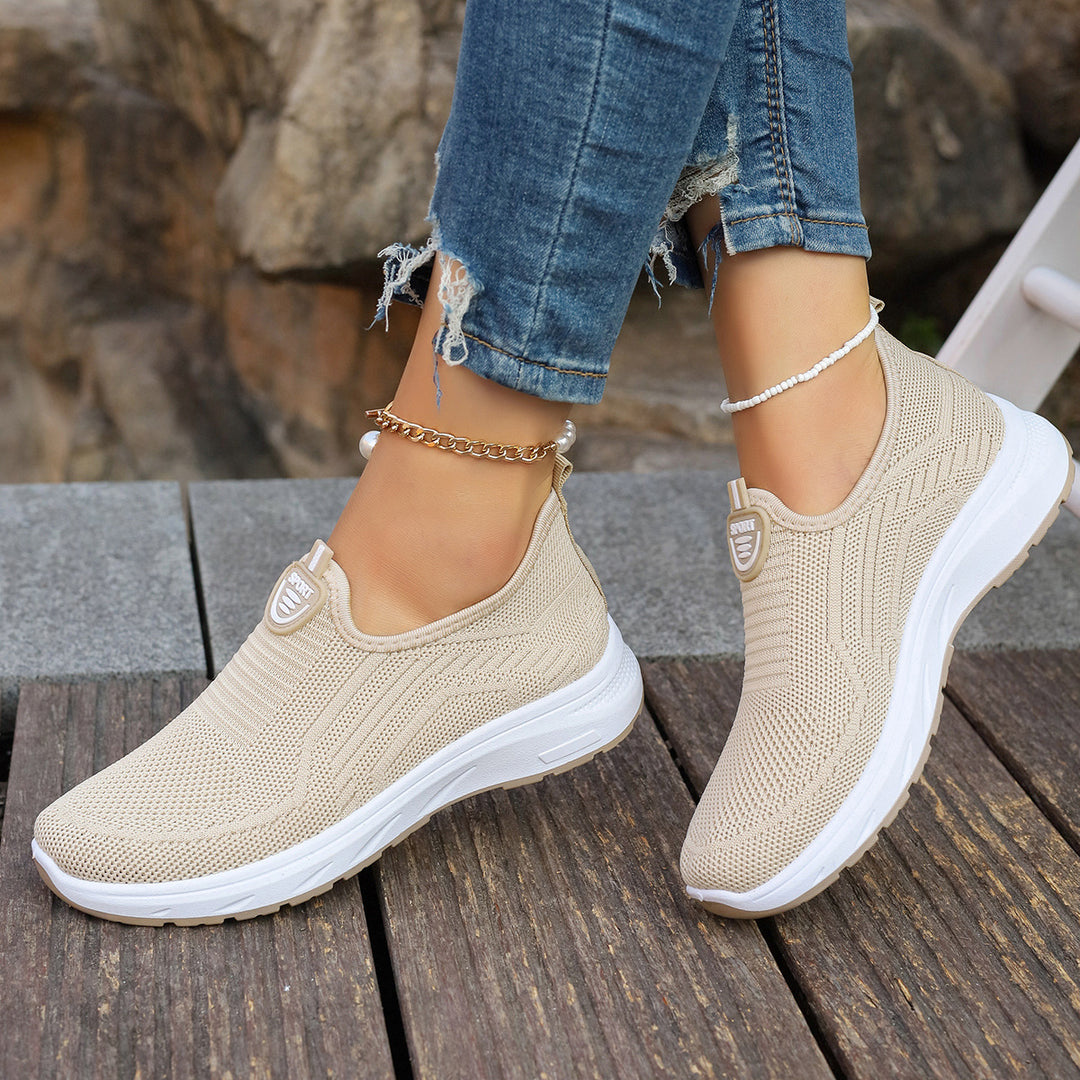 Damen Leichte Slip-On Sport Sneakers mit atmungsaktivem Strickobermaterial Drune