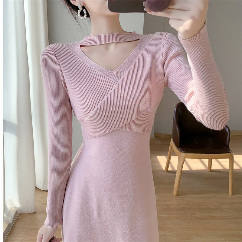 Damen elegantes, figurbetontes Wickelkleid Drune