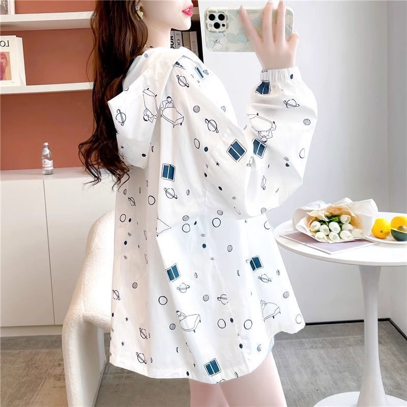 Damen leichte und lässige Kapuzenjacke mit kreativen Druckmotiven Drune