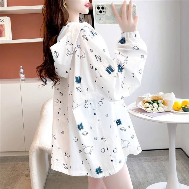 Damen leichte und lässige Kapuzenjacke mit kreativen Druckmotiven Drune