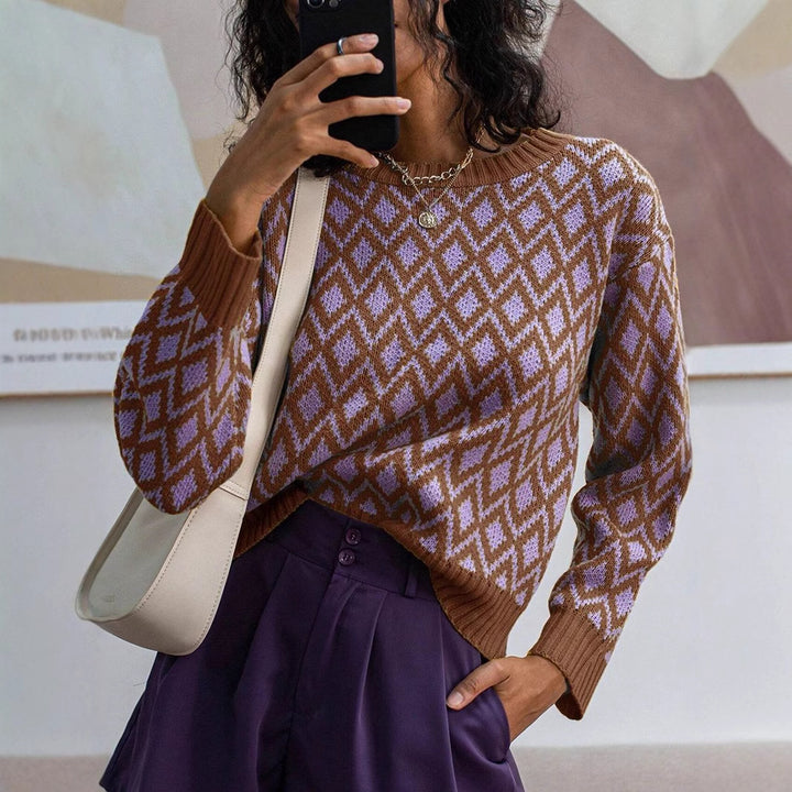 Damen lässiger Strickpullover mit geometrischem Muster Drune