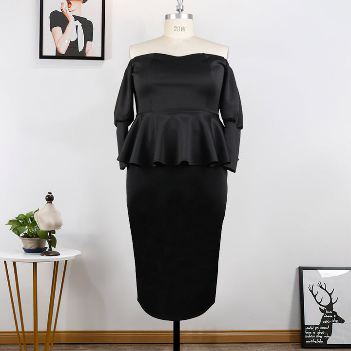 Damen Figurbetontes Peplum Kleid mit Off-Shoulder Ausschnitt Drune