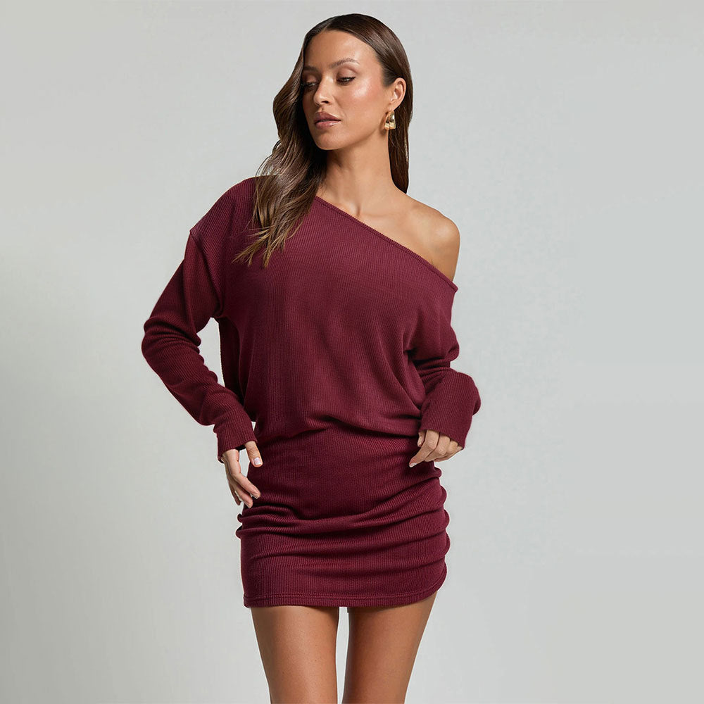 Damen lässiges One-Shoulder-Kleid mit Rippstruktur Drune