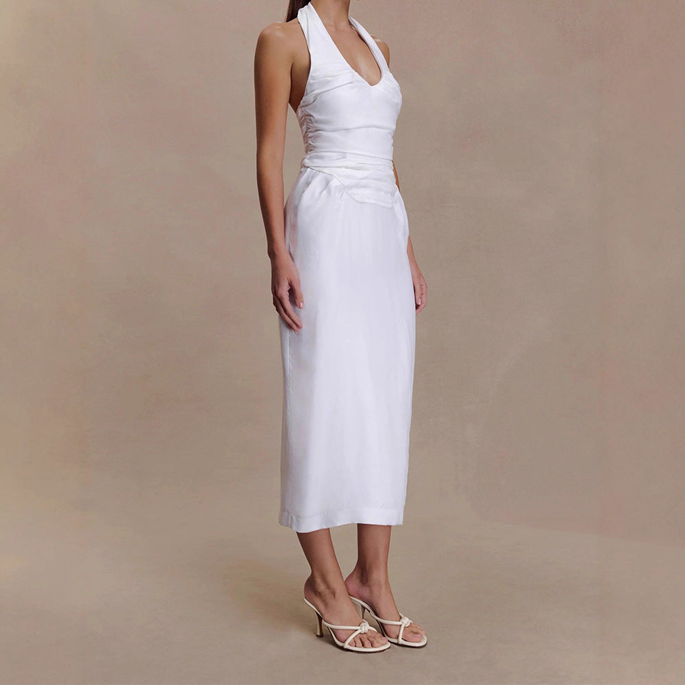 Damen Elegantes und figurbetontes Midikleid mit Halter-Ausschnitt Drune