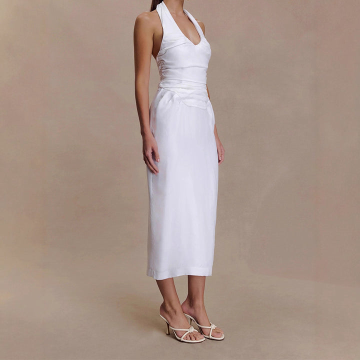 Damen Elegantes und figurbetontes Midikleid mit Halter-Ausschnitt Drune