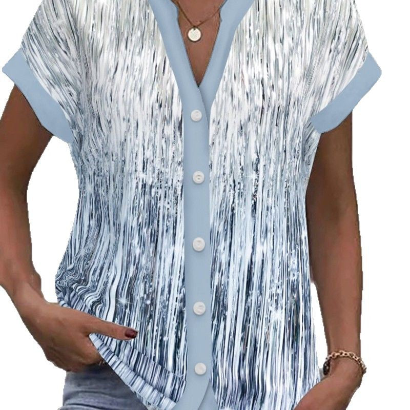 Damen lässige Bluse mit modernen Streifen und Knopfdetails Drune