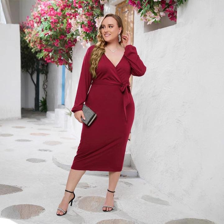 Damen Elegantes Wickelkleid mit taillierter Silhouette und langem Arm Drune