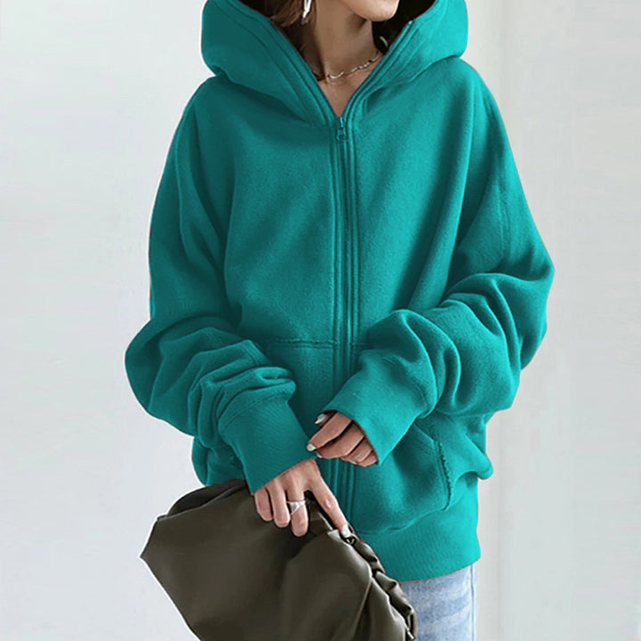 Damen nan übergroße Kapuzenjacke mit Reißverschluss und Kängurutasche aus flauschigem Fleece Drune