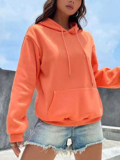 Damen nan cropped Oversize-Hoodie mit tiefer Schulterpartie, Kängurutasche und fleecegefüttertem Innenleben Drune
