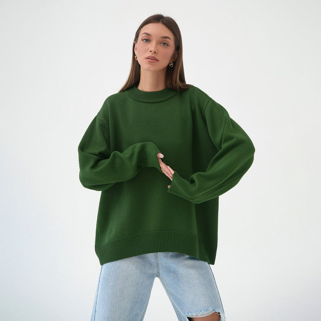 Damen Grobstrickpullover mit weitem Schnitt und lässigem V-Ausschnitt Drune