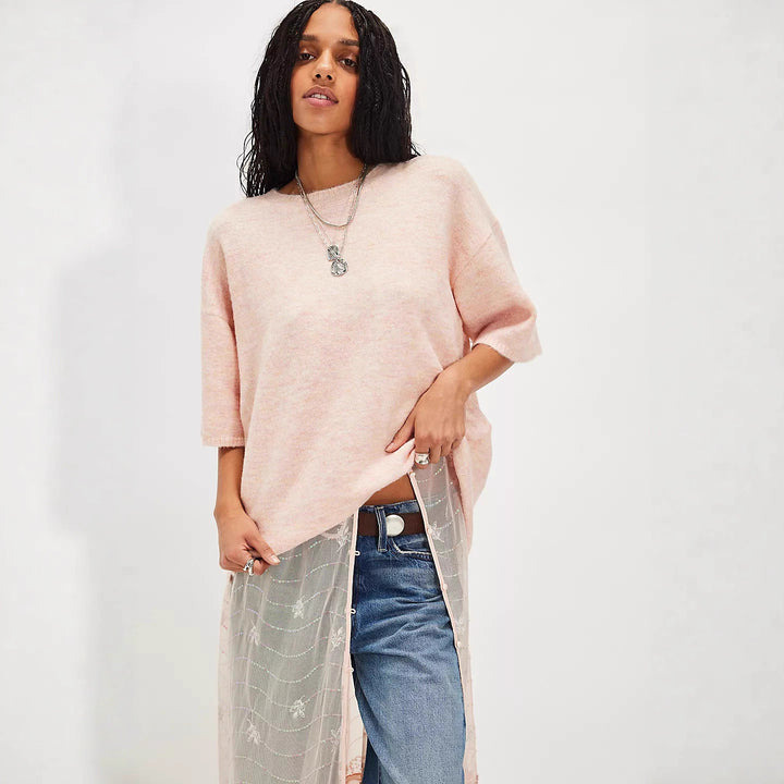 Damen Stylish halbtransparentes Sweatshirt mit Spitze und lässigem Schnitt Drune
