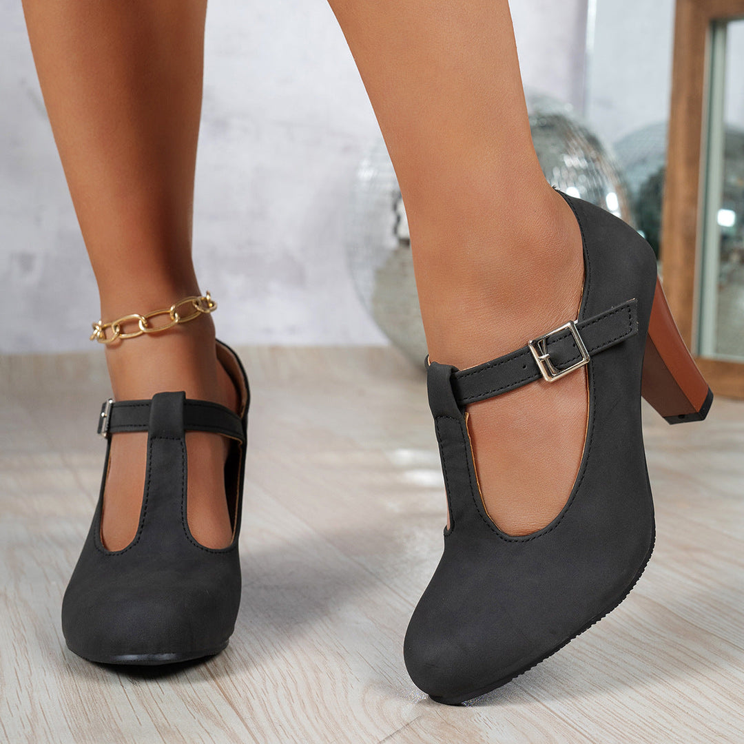Damen T-strap Pumps mit eleganter Absatzhöhe und verstellbarem Riemen Drune