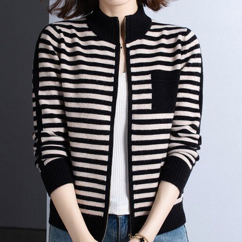 Damen Strickjacke mit Stehkragen und Reißverschluss Drune