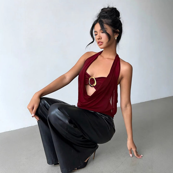 Damen Hochwertiges Wickeltop mit dekorativem Ringdetail Drune