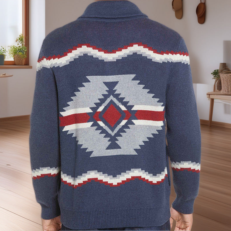 Herren Strickjacke im modernen Ethno-Design mit praktischen Knöpfen Drune