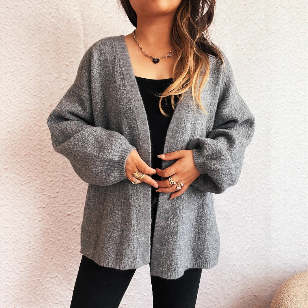 Damen lässige Strickjacke mit weitem Schnitt und voluminösen Ärmeln Drune