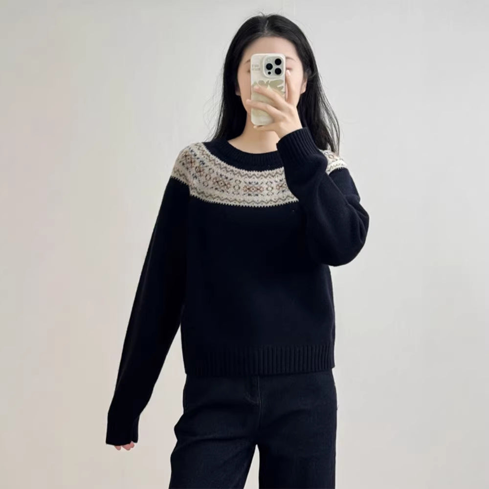 Damen Strickpullover mit kreativem Norweger-Muster Drune