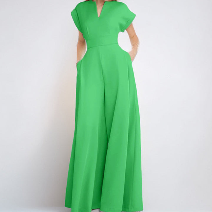 Damen Eleganter Jumpsuit mit weitem Bein und Schalkragen Drune