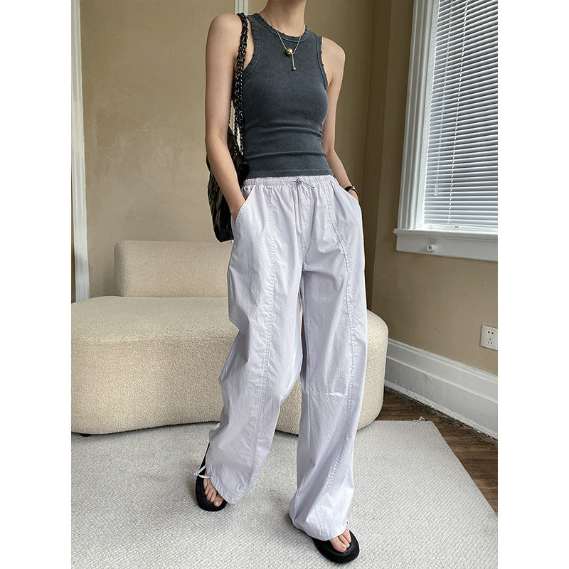 Damen lockere Sommerhose aus atmungsaktiven Materialien mit elastischem Bund und seitlichen Taschen Drune