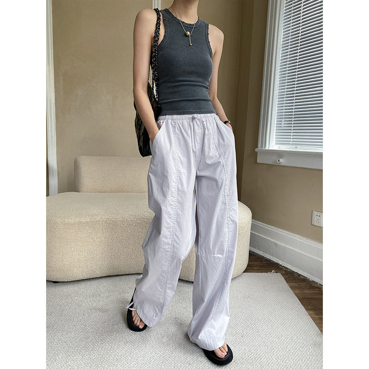 Damen lockere Sommerhose aus atmungsaktiven Materialien mit elastischem Bund und seitlichen Taschen Drune