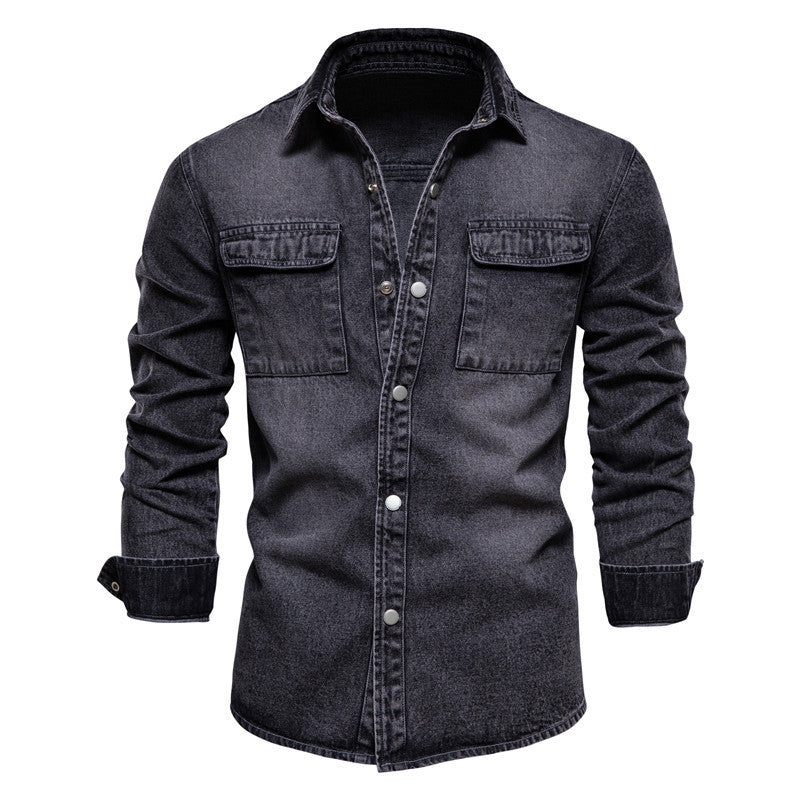 Herren nan lässiges Jeans-Overshirt mit Druckknopfleiste, aufgesetzten Brusttaschen und klassischem Hemdkragen Drune
