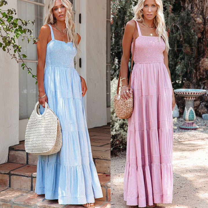 Damen Maxikleid mit gerafftem Oberteil und voluminösem Rock Drune