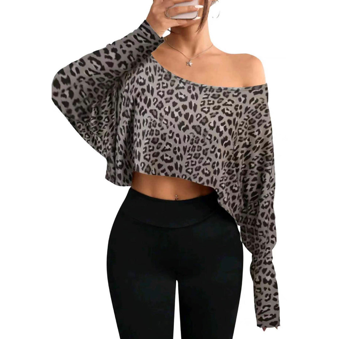 Damen Cropped Sweater mit lässigem Leopardenmuster Drune
