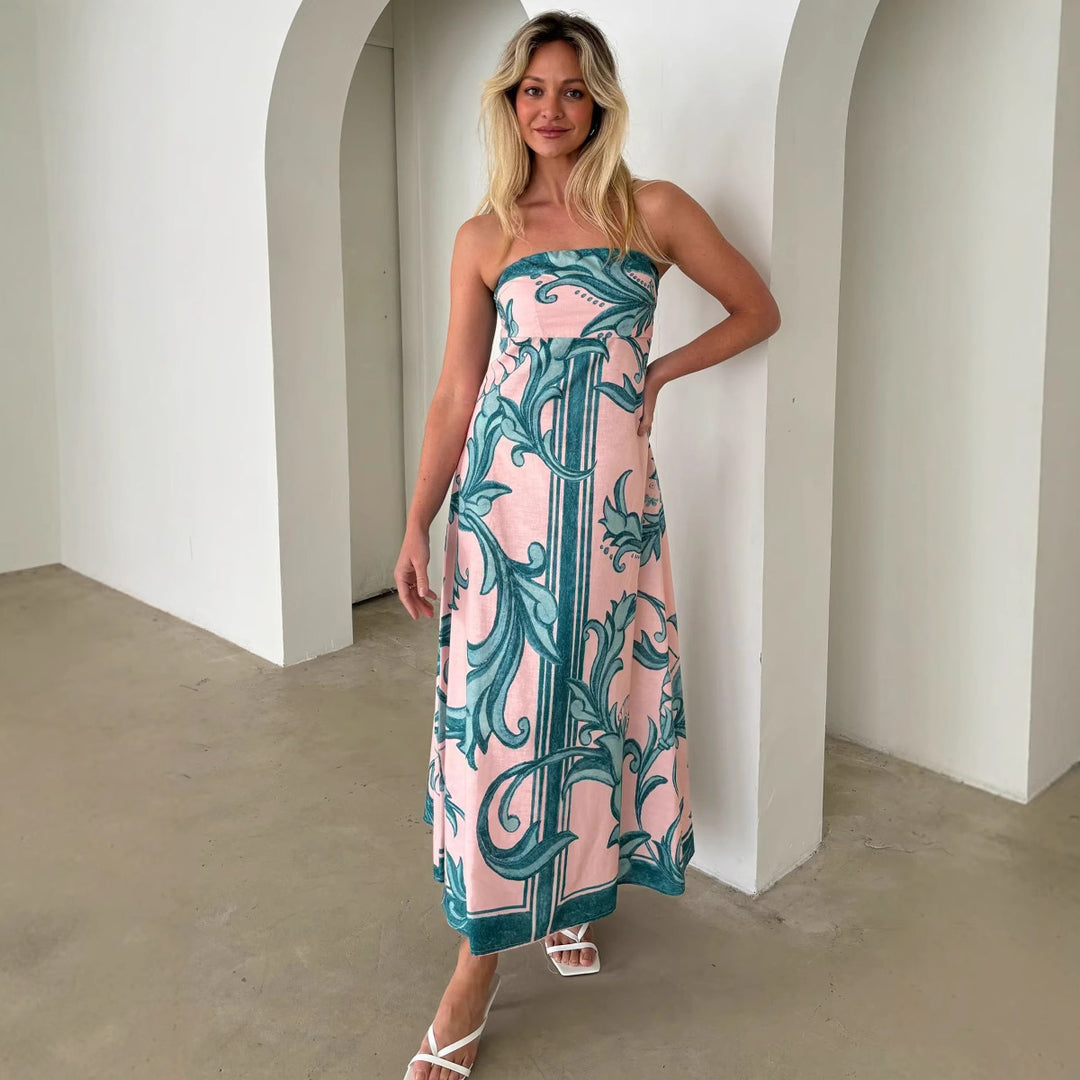 Damen Bandeau Maxikleid mit elegantem floralem Druck und fließendem Schnitt Drune