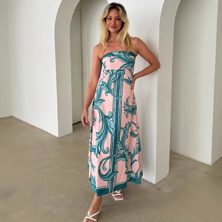 Damen Bandeau Maxikleid mit elegantem floralem Druck und fließendem Schnitt Drune