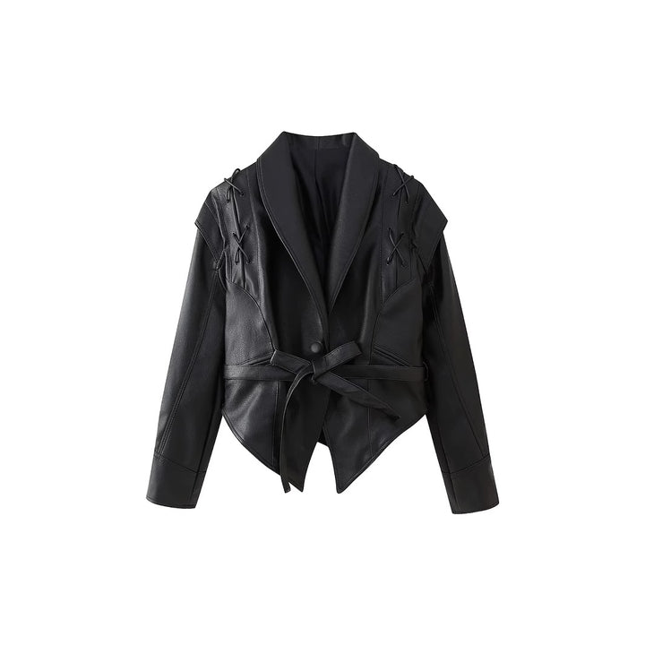 Damen modische Kunstlederjacke mit dekorativer Schnürung und zeitgemäßem Schnitt Drune