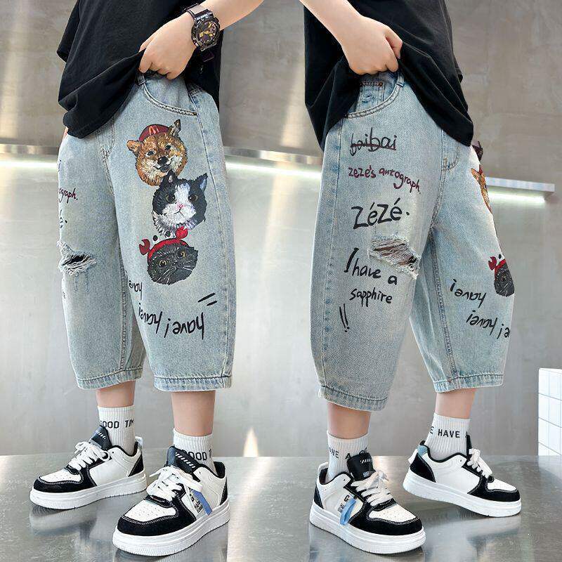 Unisex lockere Denim-Cargo-Shorts mit kreativen Tiermotiven Drune