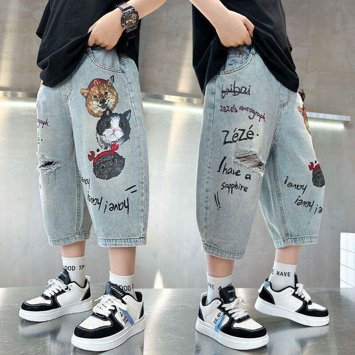 Unisex lockere Denim-Cargo-Shorts mit kreativen Tiermotiven Drune
