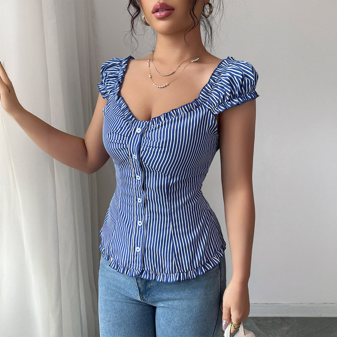 Damen Elegantes Oberteil mit Rüschendetails und tailliertem Schnitt Drune