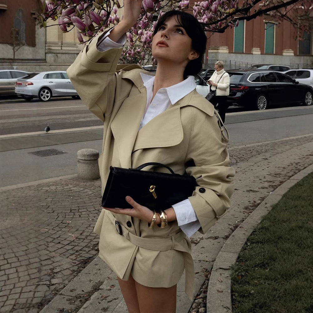Damen modische Trenchcoat-Jacke mit taillierbarem Gürtel und elegantem Schnitt Drune
