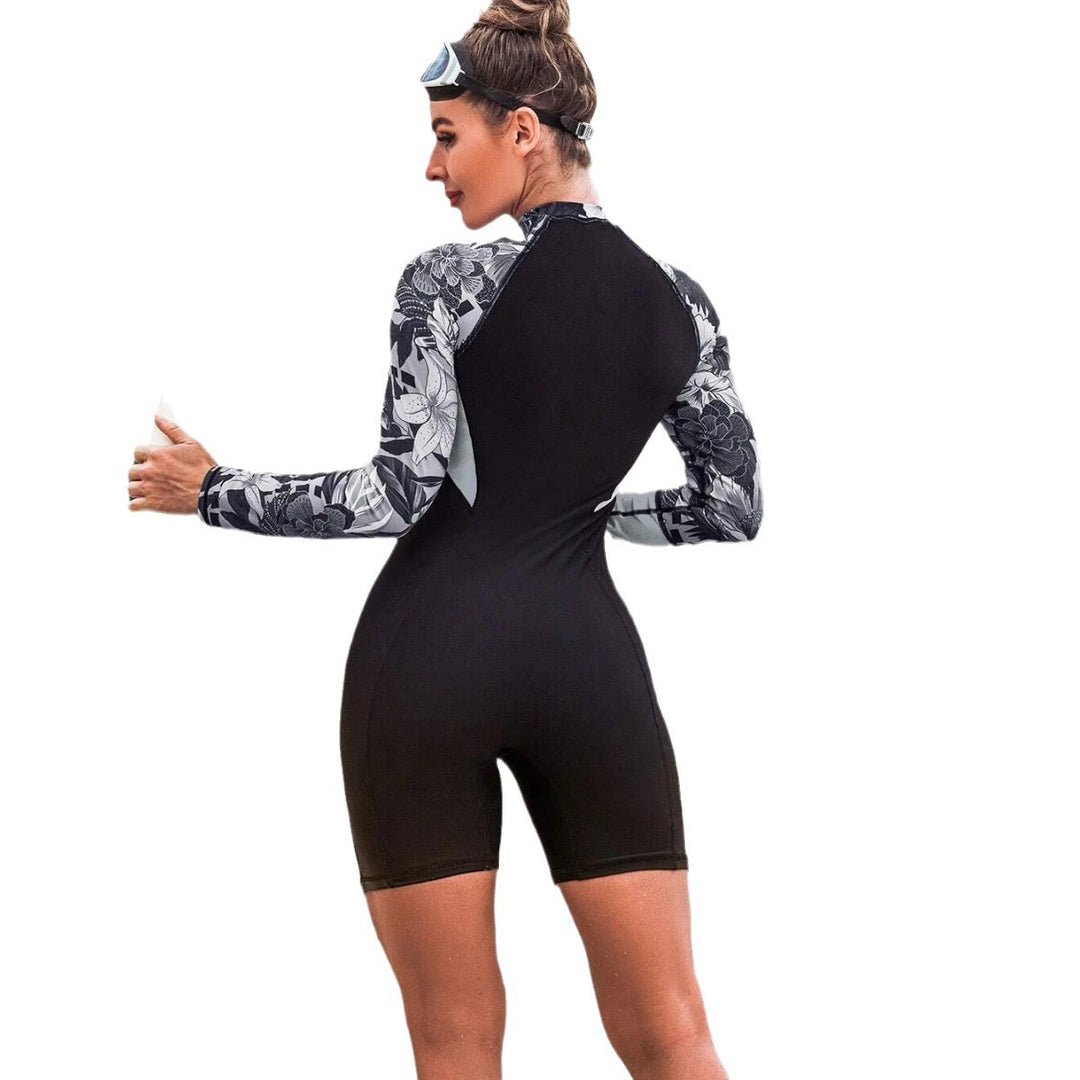 Damen Kurzarm-Surfanzug mit floralem Design und hohem UV-Schutz Drune