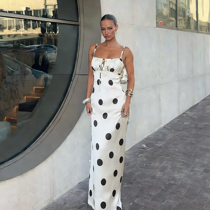 Damen Maxikleid mit verspieltem Punktmuster und raffiniertem Trägerschnitt Drune